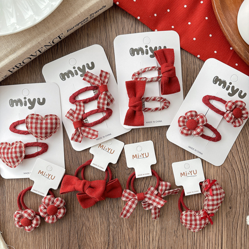 Tie Clip Set - Nowe Czerwone Kraciaste Spinki do Włosów