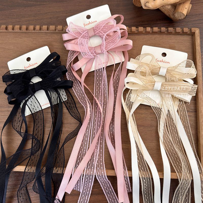 Tie Clip Set - 2 sztuk/zestaw koronkowa satynowa wstążka kokarda