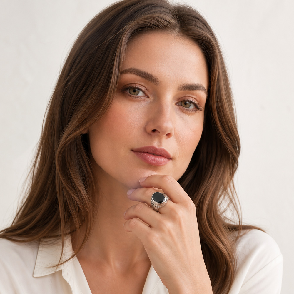 Czarny owalny sygnet w stylu e – Men Accessories Brands recenzja i cena